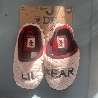 Dearfoams DF Lil Bear 记忆泡沫拖鞋 Creme Brûlée' 全新带标签男孩女孩 11/12 — 第 1/4 张图片