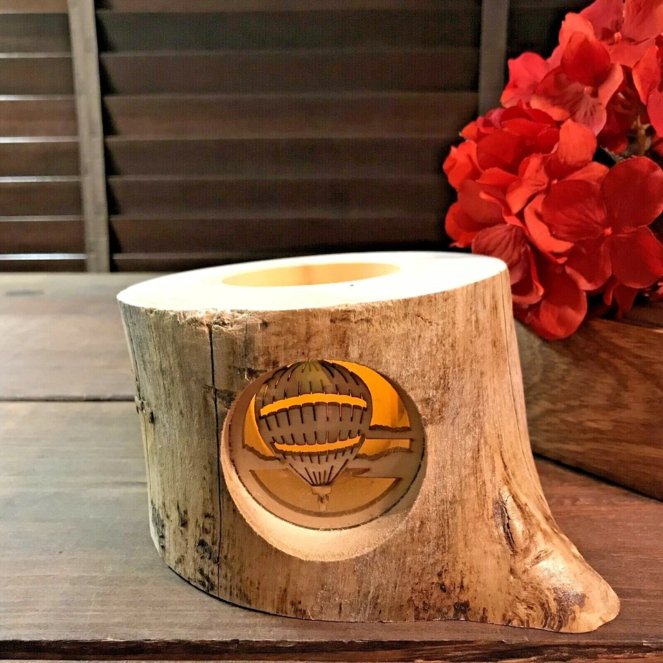 Spinning Aspen Log Candle Holder Hot Air Balloon Western Primitive Decor 5" - Image 1 of 4