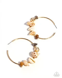 Paparazzi Seashell Sonnet - Gold - Hoop Earrings 2 1/4" Life of the Party - Picture 1 of 4