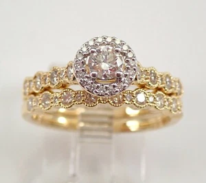 Anillo de compromiso de oro amarillo de 14 quilates con halo de diamantes talla 7 - Imagen 1 de 8