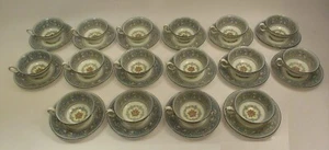 Set 16 Wedgwood Florentine Turquoise Rim Teacups Cups and Saucers 32 Pieces - Picture 1 of 19