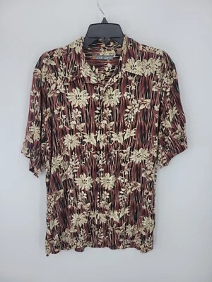 John Henry Hawaiian Shirt Mens Large Maroon Tropical Floral Short Sleeve Camp - Image 1 of 4