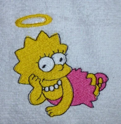 Lisa Simpson Embroidered White Face cloth/ Flannel, Cartoon Character - Image 1 of 2