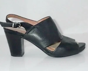 Nurture Women's Shoes Black Soft Leather 6.5M Slingback Open Toe Chunky Heels - Picture 1 of 8