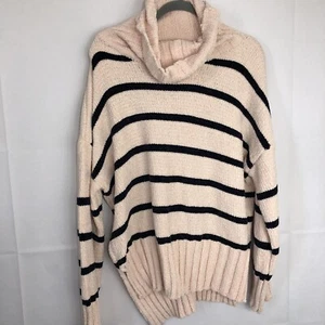 POL NEW Women's Beige Bijou Turtleneck Stripe Sweater Top L TEDO - Picture 1 of 5