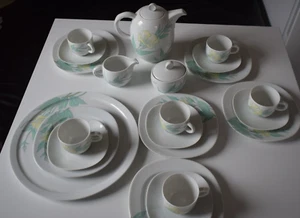 Thomas Porzellan Kaffeegeschirr weiß/grün floral mit Kuchenplatte - Bild 1 von 5