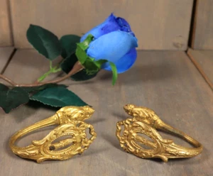 Antique French Gilt Bronze Curtain Tiebacks Wall Hooks Pair Louis XV Style 1800s - Picture 1 of 10