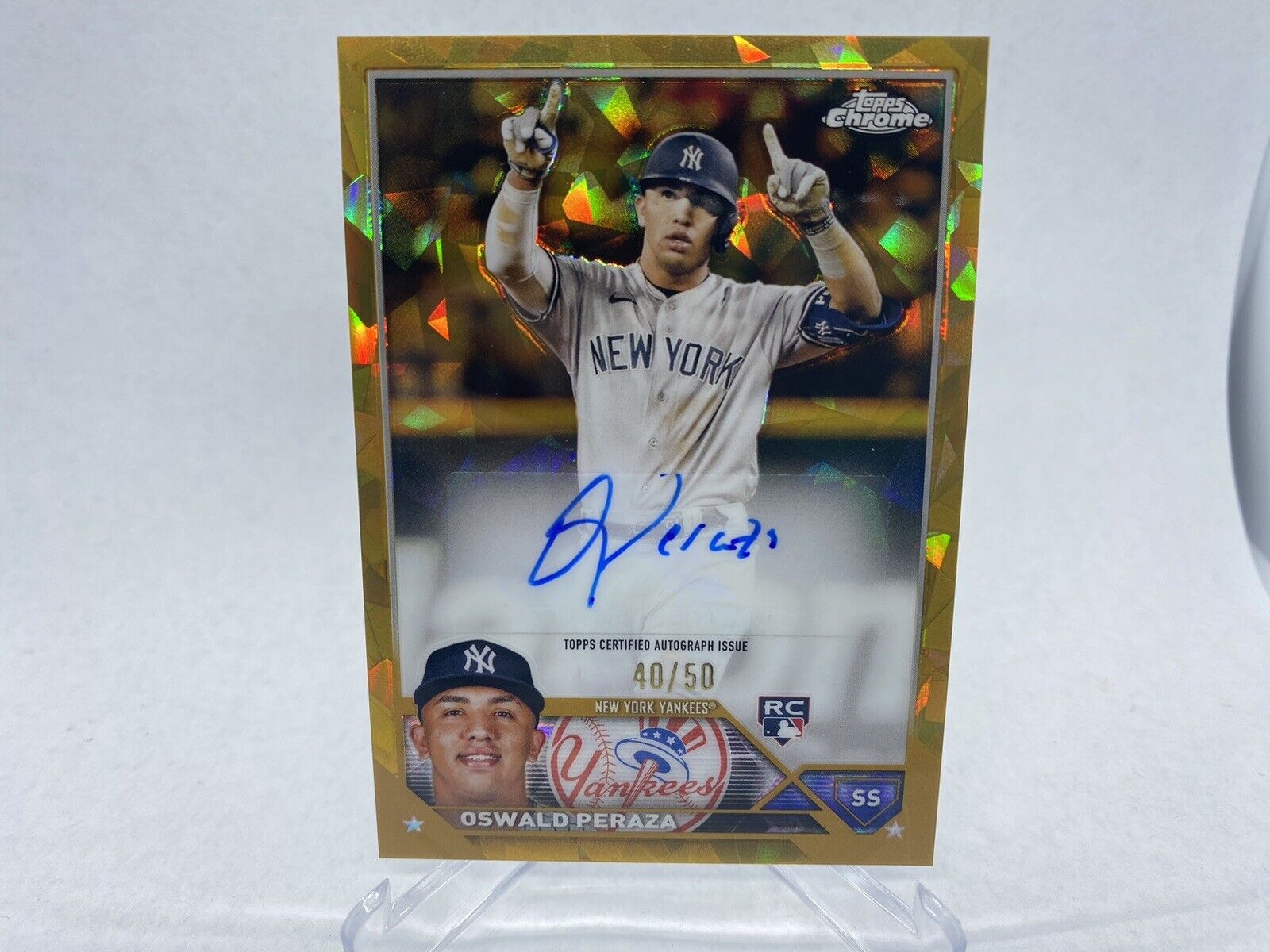 2023 Topps Chrome Update Sapphire Oswald Peraza Yankees RC Gold Auto SP /50
