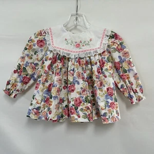 Vintage Petit Amour Baby Togs 24M Floral Dress Lace Trim Embroidered Collar 90s - Picture 1 of 8