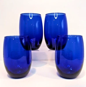 Juego de 4 copas de vino/bebida vintage azul cobalto sin tallo - Imagen 1 de 4