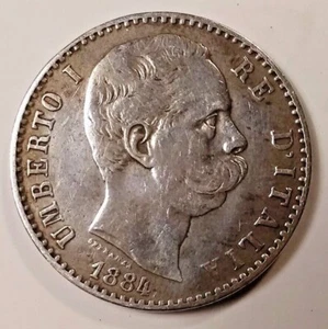 COIN, OLD ITALY-ITALIA PASSATA, 0.2684 Silver 2 Liras KM23 Very Nice 1884R (C48) - Picture 1 of 7