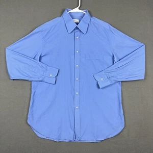 BRIONI Shirt Mens 43 17 Blue Button Up Cotton Dress Career Designer Italy READ - Picture 1 of 20