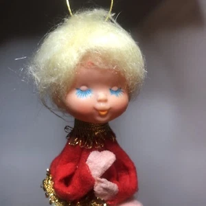 Vintage pixie elf angel Christmas ornament  Light blue eyelashes Made Japan - Picture 1 of 14
