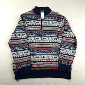 Vineyard Vines Sweater Mens Large Blue Fair Isle Merino Wool Alpaca 1/4 Zip NWT - Picture 1 of 11