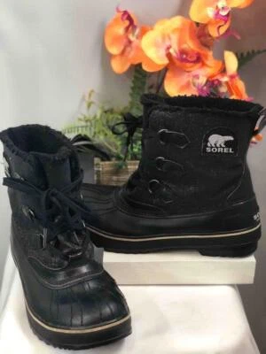 Botines medios de cuero negro brillante SOREL "Tivoli" para mujer EE. UU. 10/UE 41 #NL2027 Foto 1 de 4