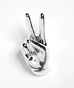 Keramik Silber Frieden Hand Wandhalterung 9" Kunst Dekor Geschenk Haken Skulptur Halter - Bild 1 von 4