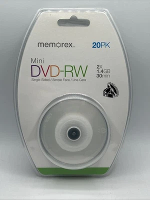 Memorex Mini DVD-RW 20 Pack 1.4 GB 30 Min Single Sided Camcorder Disc New Sealed - Image 1 of 2