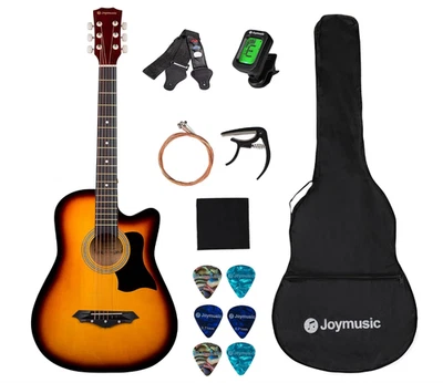 Joymusic 38 Inch Sunburst Acoustic Guitar Beginner Kit w Bag, Strap, Capo, Picks - Image 1 of 3