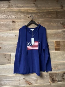 Brit NY Pullover 1X blau Hoodie Flagge Pulli 100 % Baumwolle Strick USA Stil Neu mit Etikett - Bild 1 von 7