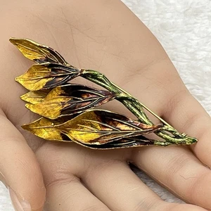 Vintage Emaille Blatt Brosche Herbstlich Spray GROSS 3,5" - Bild 1 von 4