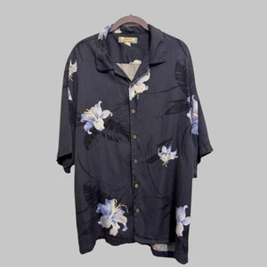 Tommy Bahama 100% Silk Men's Hawaiian Short Sleeve Shirt Gray/Blue Floral XL - Picture 1 of 9