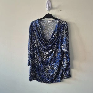 Ladies Top Size 18 Julipa Blue Black Stretch Jersey Cowl Neck Smart Day Party - Picture 1 of 9