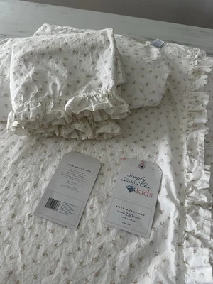 Conjunto de lençóis Simply Shabby Chic Rachel Ashwell rosa floral com babado 🌸Gêmeo🌸Não usado - Imagem 1 de 4