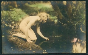 American 1915 Risque Hand TINTED Beauty Wood NYMPH Pond Iconic White Rock Pose - Picture 1 of 1