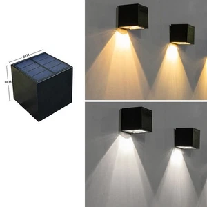 2x Dual Color Square Modern Solar Wall Sconce Light Down Lighting For Wall Patio - Picture 1 of 6