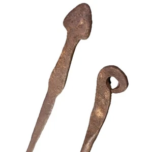 Early American Rustic Blacksmith Forged Wrought Iron Fireplace Hearth Peel X 2 - Picture 1 of 18