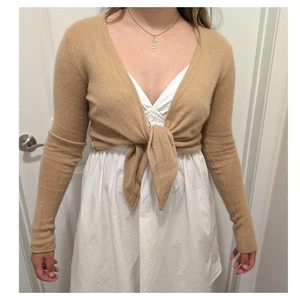 White + Warren Cashmere Tie Front Cropped Cardigan Shrug Sweater Camel Brown - Picture 1 of 6