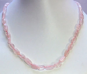 Rosenquarz Kette Edelsteinenkette,45cm Lang,Oval,Halskette,Schmuck Collier Rosa - Bild 1 von 2