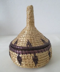 Vtg Woven Coil Basket African Sweetgrass Trinket Lidded Box 3.5" Handmade AZ30 - Picture 1 of 8