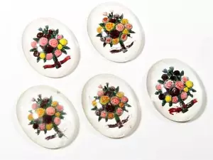 Lot (5) 28mm Vintage Tschechische Tiefdruck Rückseitenfarbe Floral Glas Cabochons - Bild 1 von 3