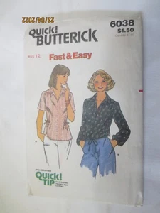 Uncut Vintage Butterick Fast & Easy 6038 Pattern Size 12 Misses Blouse Top - Picture 1 of 2