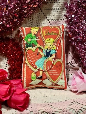 Prmitive Retro Vintage Inspired Valentine Kids Card Tuck Pillow Peg/Door Hanger - Image 1 of 2