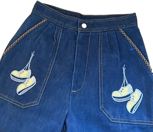 Vtg 1970s UNIVERSITY PARK Bell Bottoms Flare Jeans Embroidered Tennis Shoes-Sz 9 - Picture 1 of 10