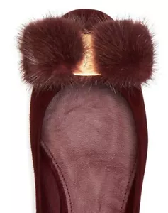 Ballerine con fiocco in pelliccia di visone Ferragamo Varina Bordeaux 7 7,5 8,5 9 10 B/M $875 nuove con scatola - Foto 1 di 5