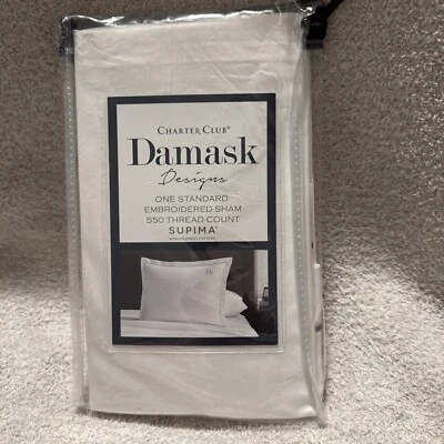 NCharter Club Damasco Uno Estándar Bordado Sham 550TC Blanco 🔵 Foto 1 de 2