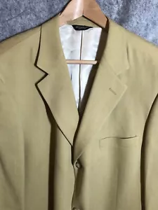 Bill Blass Blazer Men 43L Tan Black Label 100% Silk Suit Coat Jacket Office - Picture 1 of 10