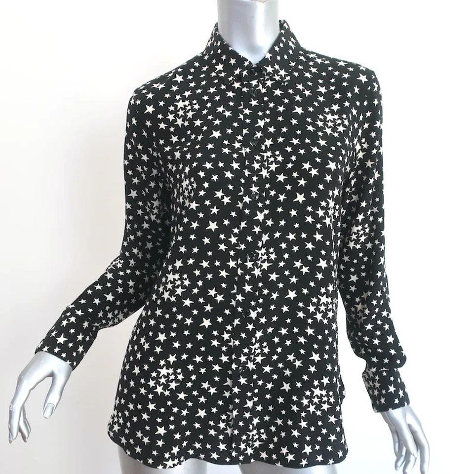 Camisa de seda con estampado de estrellas Saint Laurent negra/blanca talla 42 blusa manga larga Foto 1 de 4