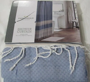 Threshold Woven Stripe Fabric Shower Curtain 72x72 blue peach new #640 - Picture 1 of 10