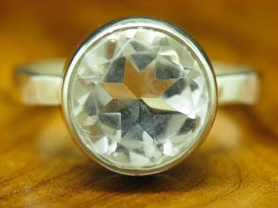 925 Argento Sterling Anello Con Cristallo di Rocca Ricoperto / Vero - Immagine 1 di 3