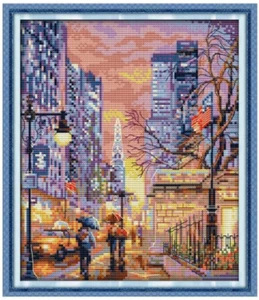 New York Street Scenery Counted Cross Stitch Kit 14ct 26x29cm J FreeP&P