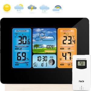 Wetterstation Funk Mit Farbdisplay Thermometer Innen-Außensensor Digitale Wecker - Bild 1 von 12