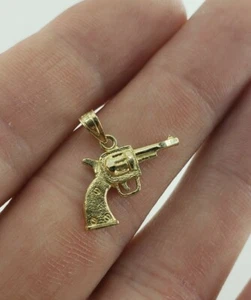 10k Yellow Gold Gun Handgun Pendant Revolver Side Arm Wild West Texas Hunting - Picture 1 of 4