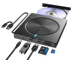 Lecteur CD DVD Externe pour PC USB 3.0 et USB-C Graveur DVD Externe avec 2 US... - Photo 1/9