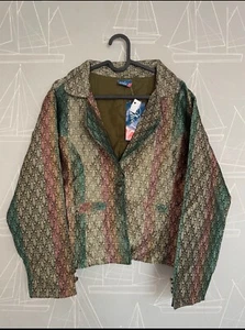 New Phool Indian Riding Jacket Size 16 Ethnic Metallic Brocade Green Pink Gold - Picture 1 of 6
