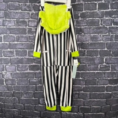 Beetlejuice XS 4/5 One Piece Pajamas Union Suit Halloween Costume Movie - Image 1 of 4