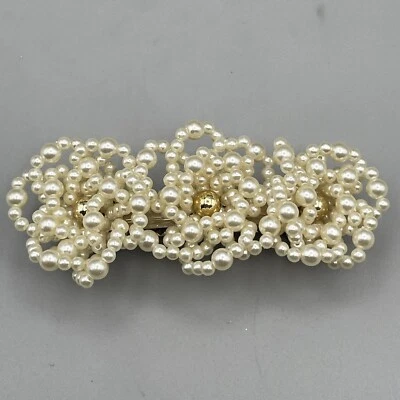 Pinza de pelo vintage Barrett cuentas flores beige dorado centro cuentas florales Foto 1 de 4